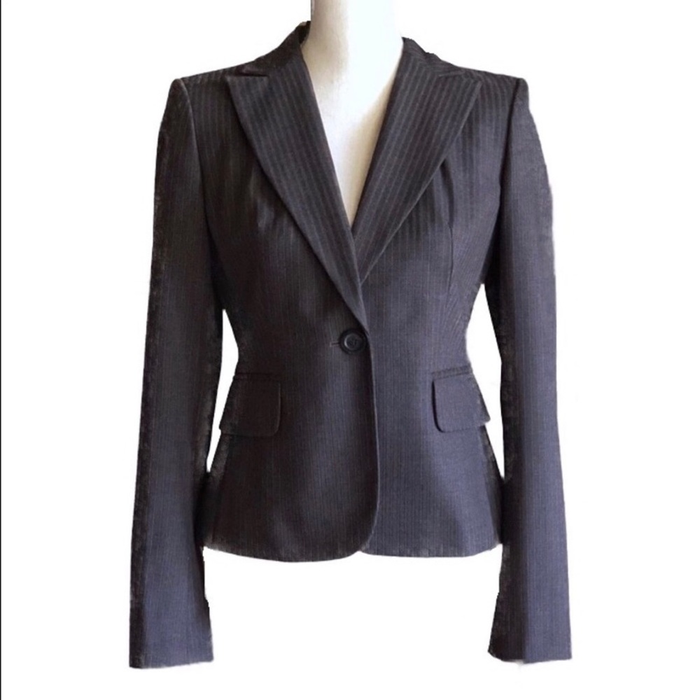Ann Taylor Loft Brown Pinstriped Blazer 0